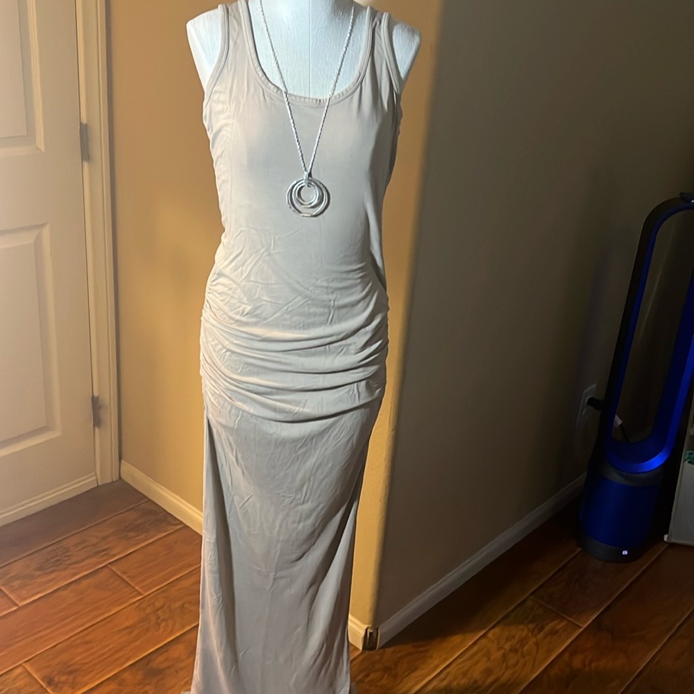 Tan Sleeveless dress  split hem